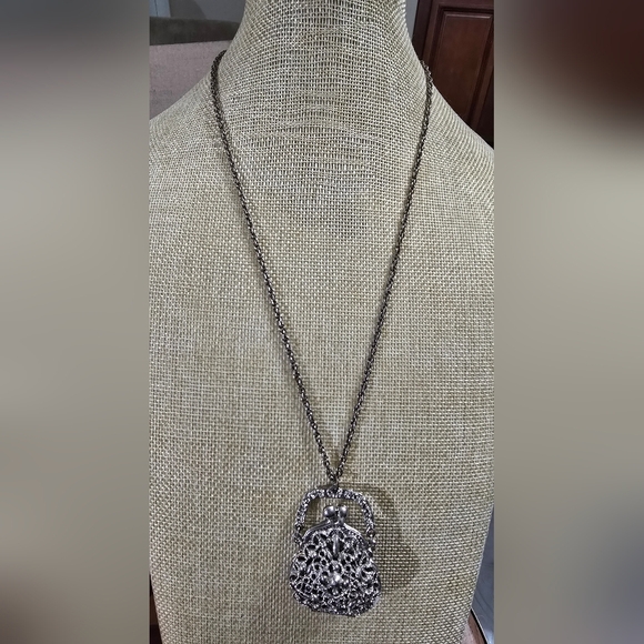 ART Arthur Pepper Silver Tone Filigree Purse Vintage Pendant Locket Necklace - Picture 7 of 9